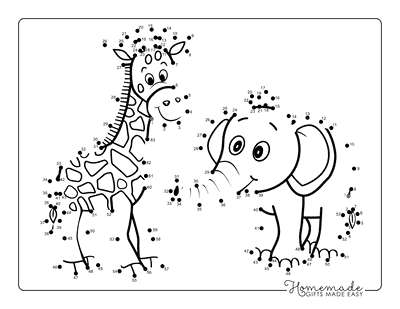 Dot to Dot Printables Baby Giraffe and Baby Elephant