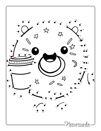 Dot to Dot Printables Cute Teddy Bear Donut With Coffee Medium