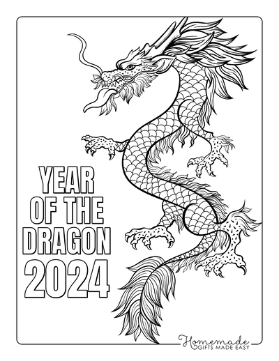 Dragon Coloring Pages Detailed Fire Dragon Year of Dragon 2024