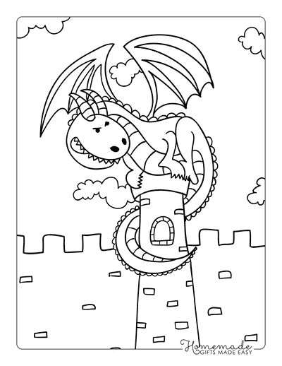 Dragon Coloring Pages Easy Cartoon Dragon Defending Its Castle