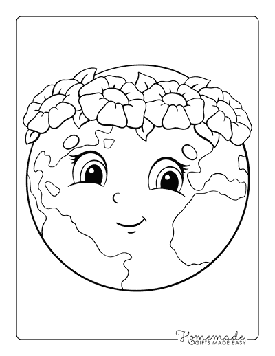 Earth Coloring Pages Cartoon Globe Earth Flower Crown