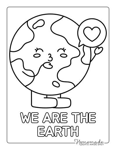 Earth Coloring Pages Cute Cartoon Earth Blowing Kiss Heart