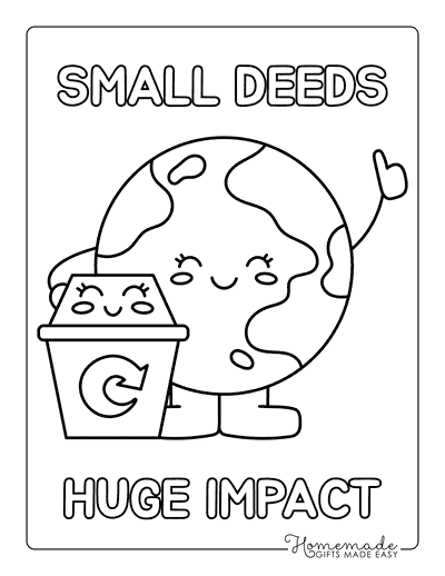 Earth Coloring Pages Cute Cartoon Planet and Recycling Bin