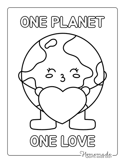 Earth Coloring Pages Cute Cartoon Planet Earth Peace and Love Heart