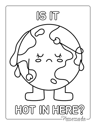 Earth Coloring Pages Cute Cartoon Planet Earth Sweating