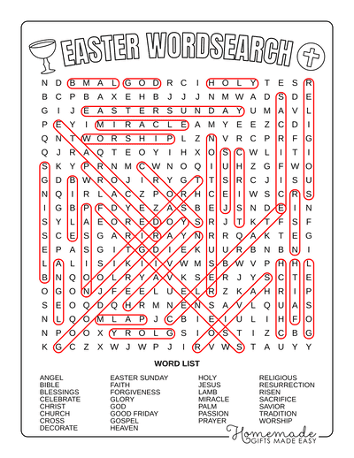 Easter Word Search Religious Hard Answers
