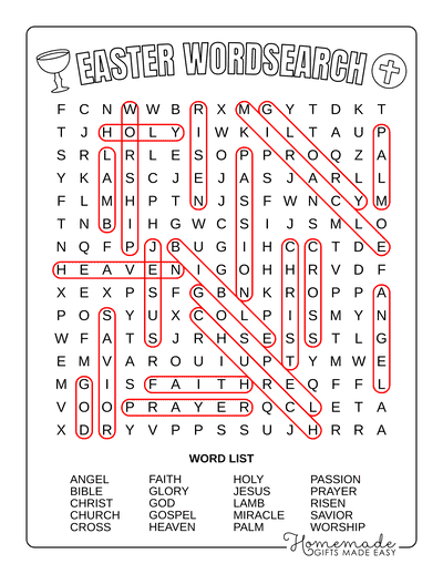 Easter Word Search Religious Medium Answers
