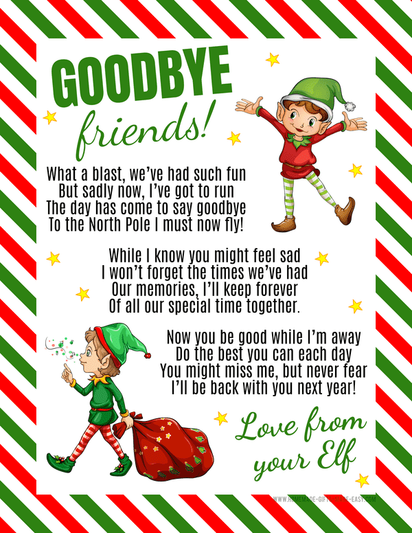 Free Printable Elf Goodbye Letter