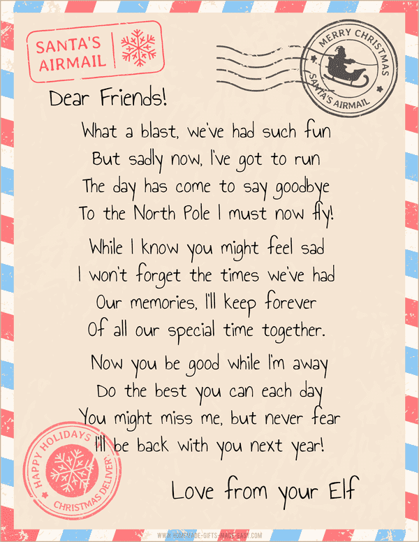 Free Printable Elf Goodbye Letters Farewell From Elf On The Shelf 