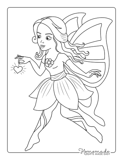 Fairy Coloring Pages Heart Love Fairy