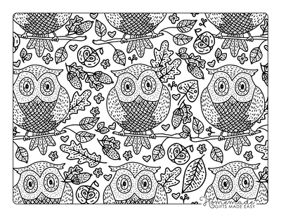 Fall Coloring Pages Autumn Owls Doodle for Adults