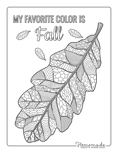 Fall Coloring Pages Oak Leaf Doodle for Adults