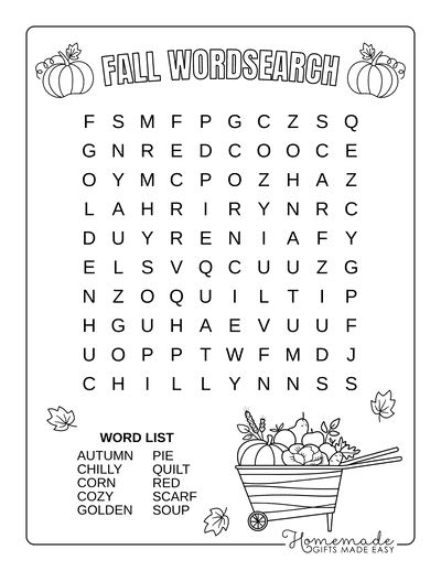 Fall Word Search Easy
