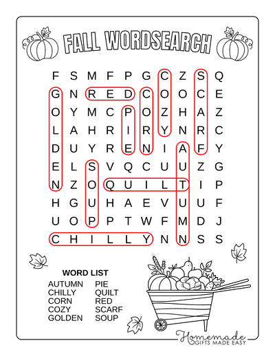 Fall Word Search Easy Answers
