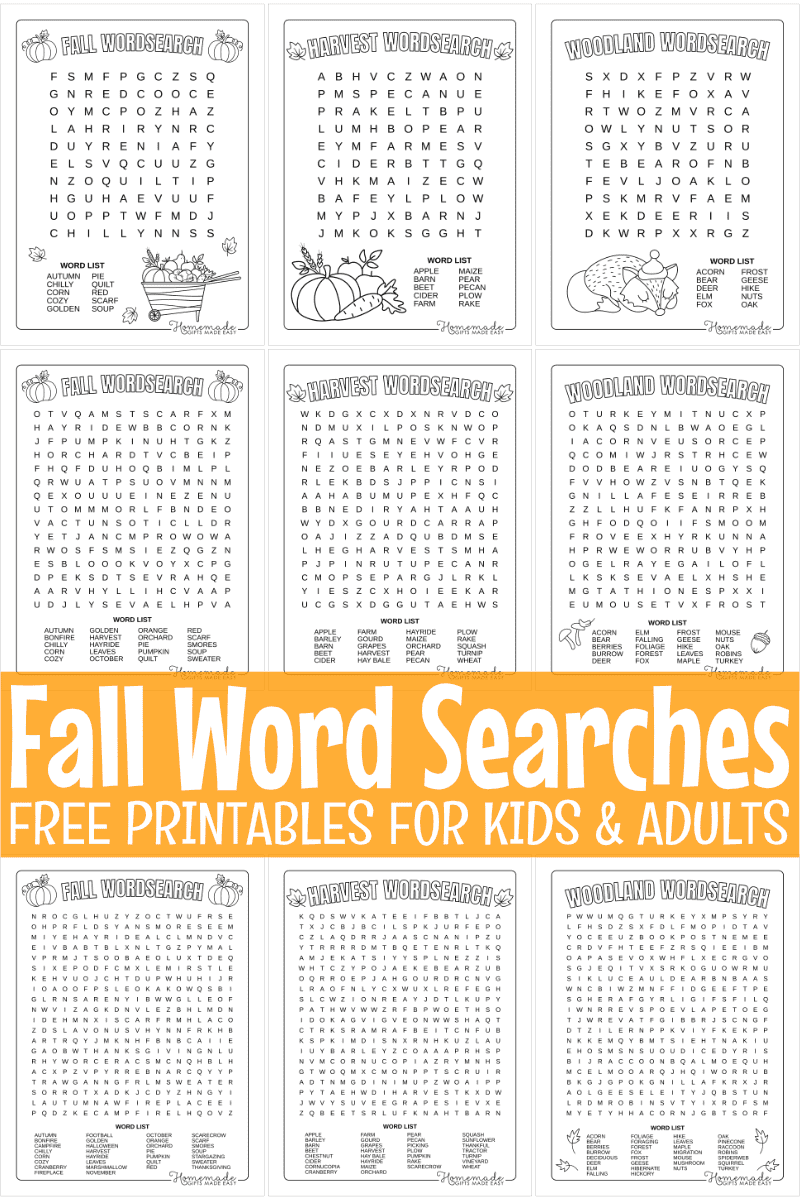 Free printable Fall Word Search