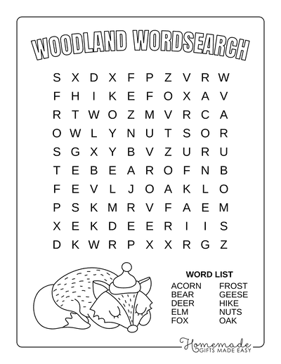 Fall Word Search Woodland Easy