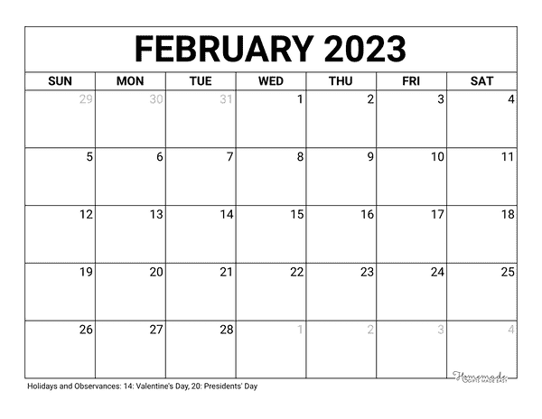 February 2023 2024 Calendar Free Printable with Holidays