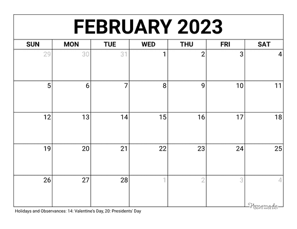 February 2023 2024 Calendar Free Printable With Holidays