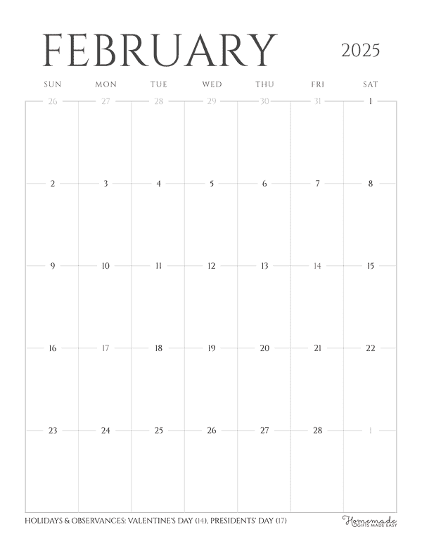 February 2025 Calendar Printable with Holidays