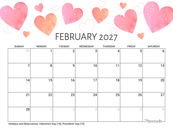 2027 Printable Calendar