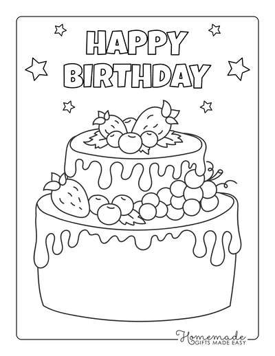 Birthday Cake Coloring Pages for Kids & Adults