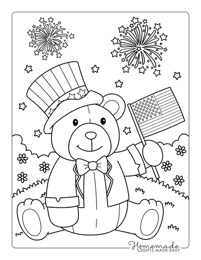 Fourth of July Coloring Pages Cute Teddy Bear With Us Flag Fourth of July Coloring Pages Cute Teddy Bear With Us Flag