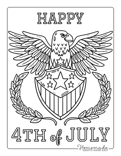 Fourth of July Coloring Pages Easy Patriotic Eagle Badge to Color