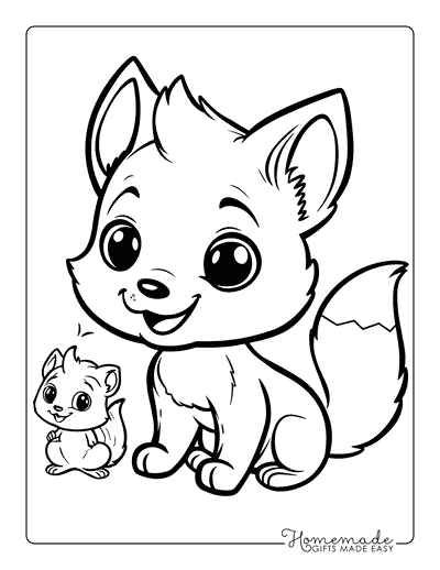 Fox Coloring Pages Baby Fox and Squirrel