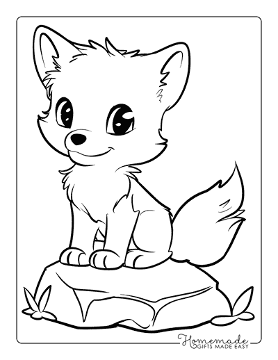 Fox Coloring Pages Baby Fox Sitting on Rock