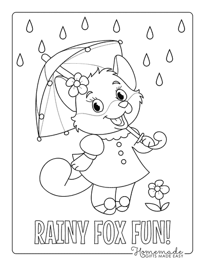 Fox Coloring Pages Cute Cartoon Fox Holding Umbrella