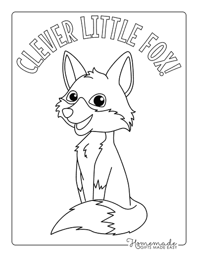 Fox Coloring Pages Cute Smiling Cartoon Fox Sitting