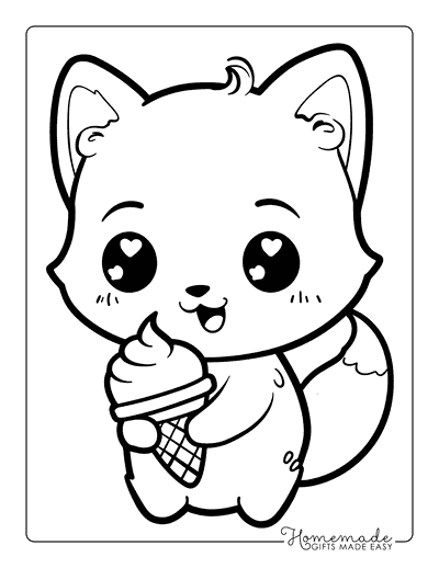 Fox Coloring Pages Kawaii Fox Holding Ice Cream