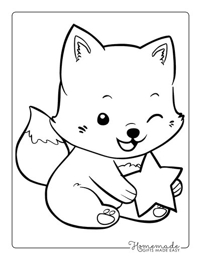 Fox Coloring Pages Kawaii Fox Holding Star