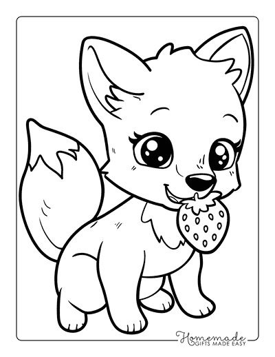 Fox Coloring Pages Kawaii Fox Holding Strawberry