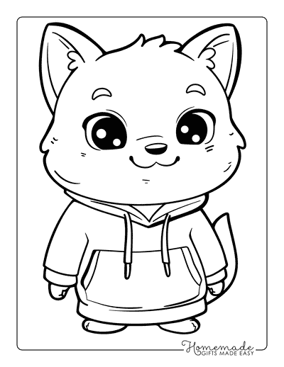 Fox Coloring Pages Kawaii Fox Wearing Hoodie