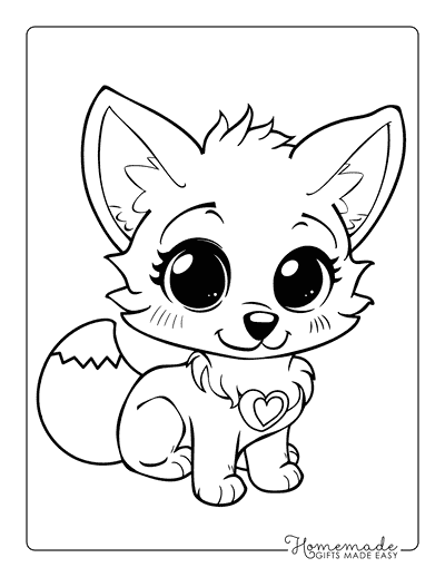 Fox Coloring Pages Kawaii Fox With Heart