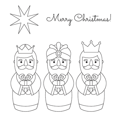 Free Printable Christmas Cards Coloring 3 Kings Star