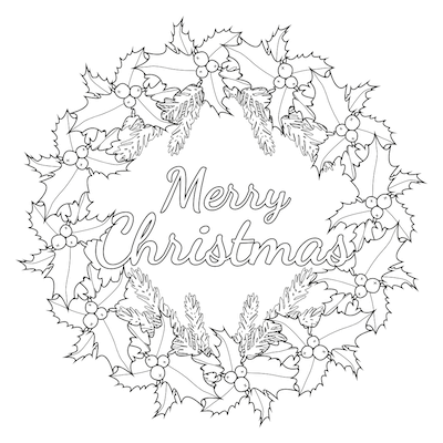 Free Printable Christmas Cards Coloring Holly Wreath Merry