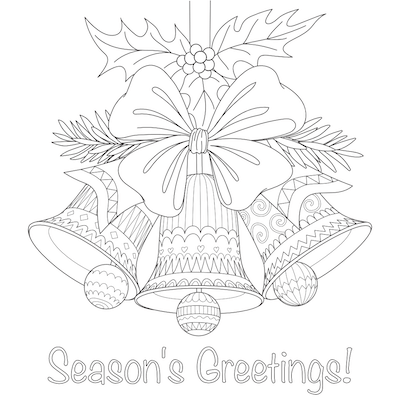 Free Printable Christmas Cards Coloring Seasons Greetings Bells Doodle