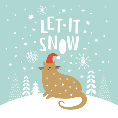 Free Printable Christmas Cards Cute Cat Let It Snow
