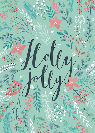 Free Printable Christmas Cards Holly Jolly Green Botanical