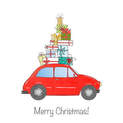 Free Printable Christmas Cards Merry Car Piled Gifts