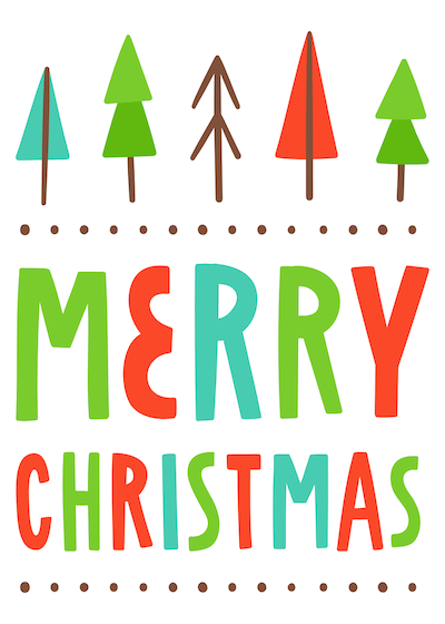 Free Printable Christmas Cards Merry Colorful Letters Trees