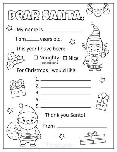Letter To Santa Coloring Page *please Read Item Description For F42