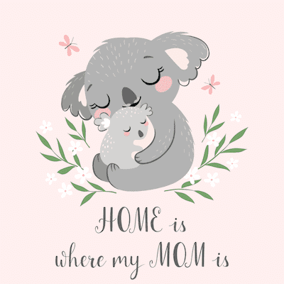 Free Printable Mothers Day Cards Home Is Where My Mom Is Cute Koalas