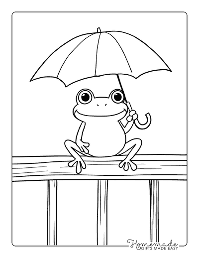 Frog Coloring Pages Cute Frog With Umbrella