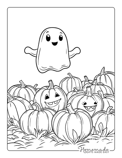 Ghost Coloring Pages Cute Ghost Flying Over Pumpkins