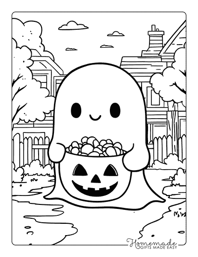 Ghost Coloring Pages Cute Ghost Trick or Treating