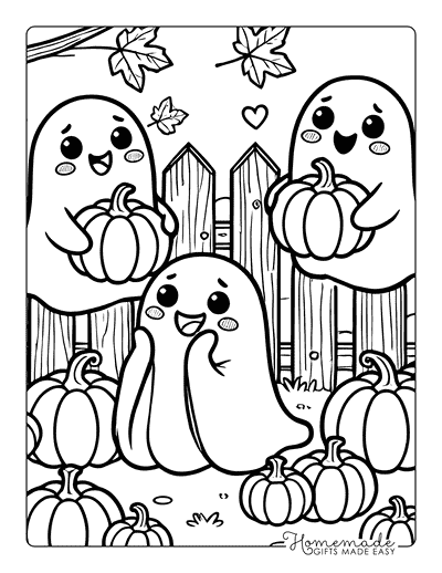 Ghost Coloring Pages Cute Ghosts Playing in Pumpkin Patch