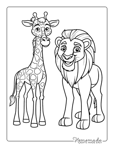 Giraffe Coloring Pages Cute Baby Giraffe and Lion